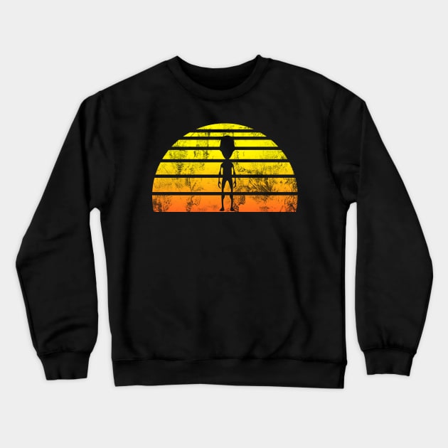 Retro Sunset Alien Art Silhouette Sun - Believer Crewneck Sweatshirt by Bluebird Moon